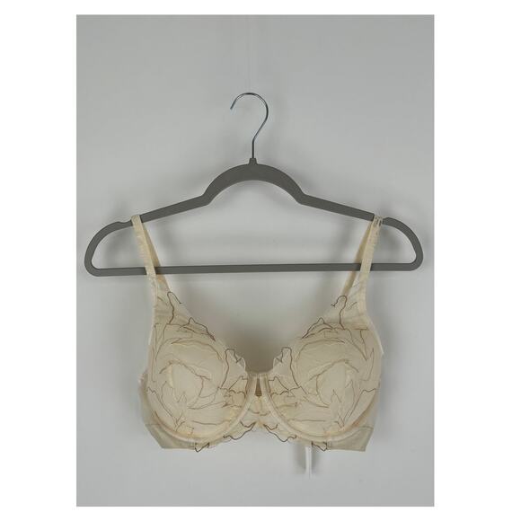 Soma Plunge Bra Linework Metallic Embroidery Womens Size 36DD Champagne Flawed - Picture 3 of 12